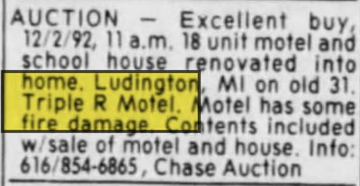 Triple R Motel - 1992 Auction Ad